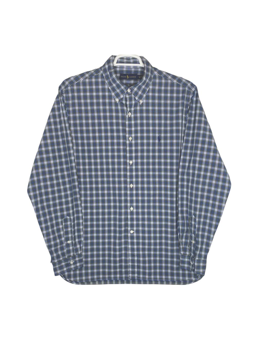 Polo Ralph Lauren Plaid Button Down Shirt Mens 17.5 44 Blue Cotton Preppy Ivy